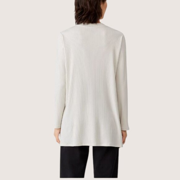 Eileen Fisher Womens Textured Stretch Rib Crew Neck Tunic Bone Long Sleeve M EUC - Picture 3 of 11